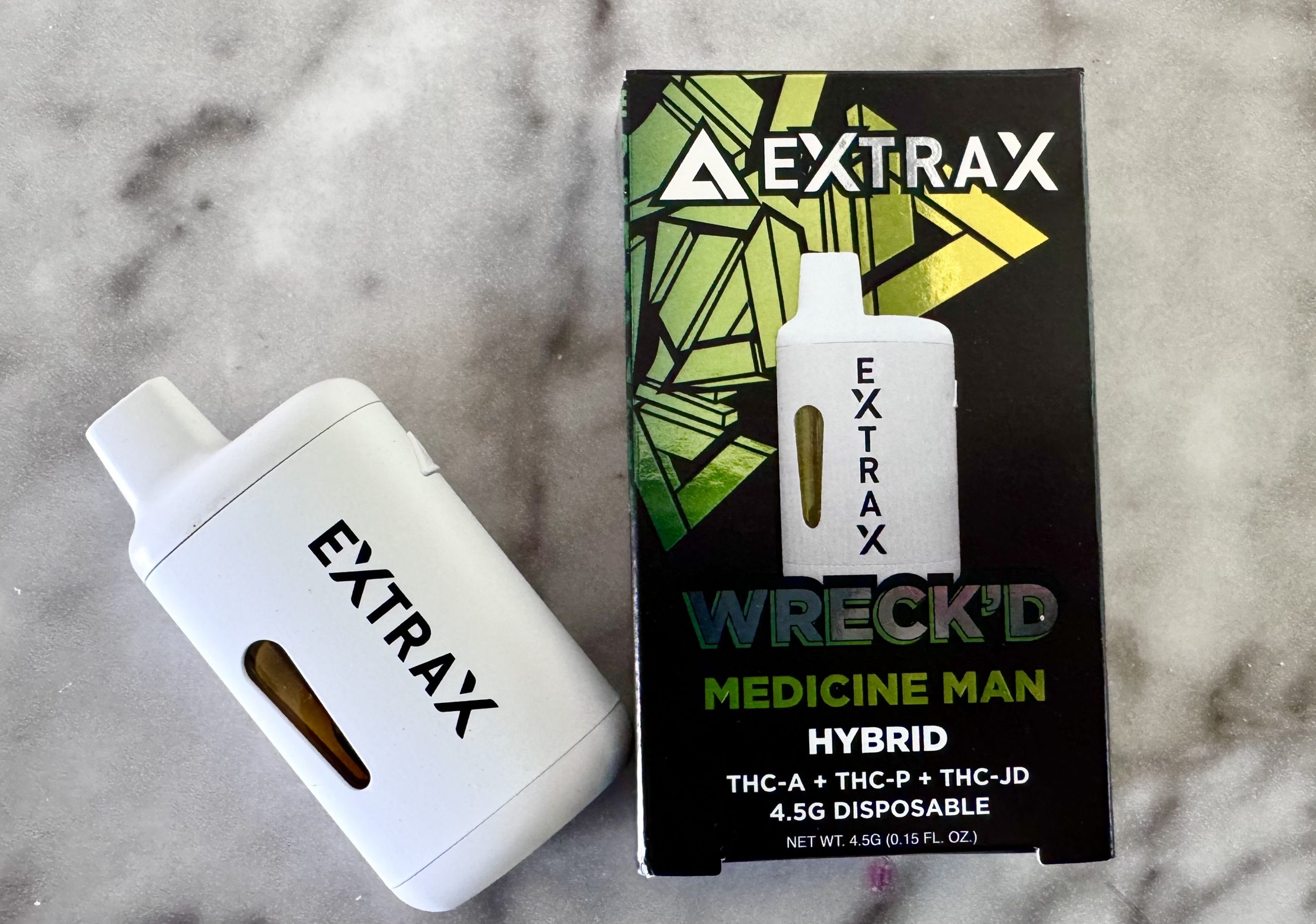 Delta Extrax Wreck'd Medicine Man 4.5g Disposable Review cover photo pre-heat disposables