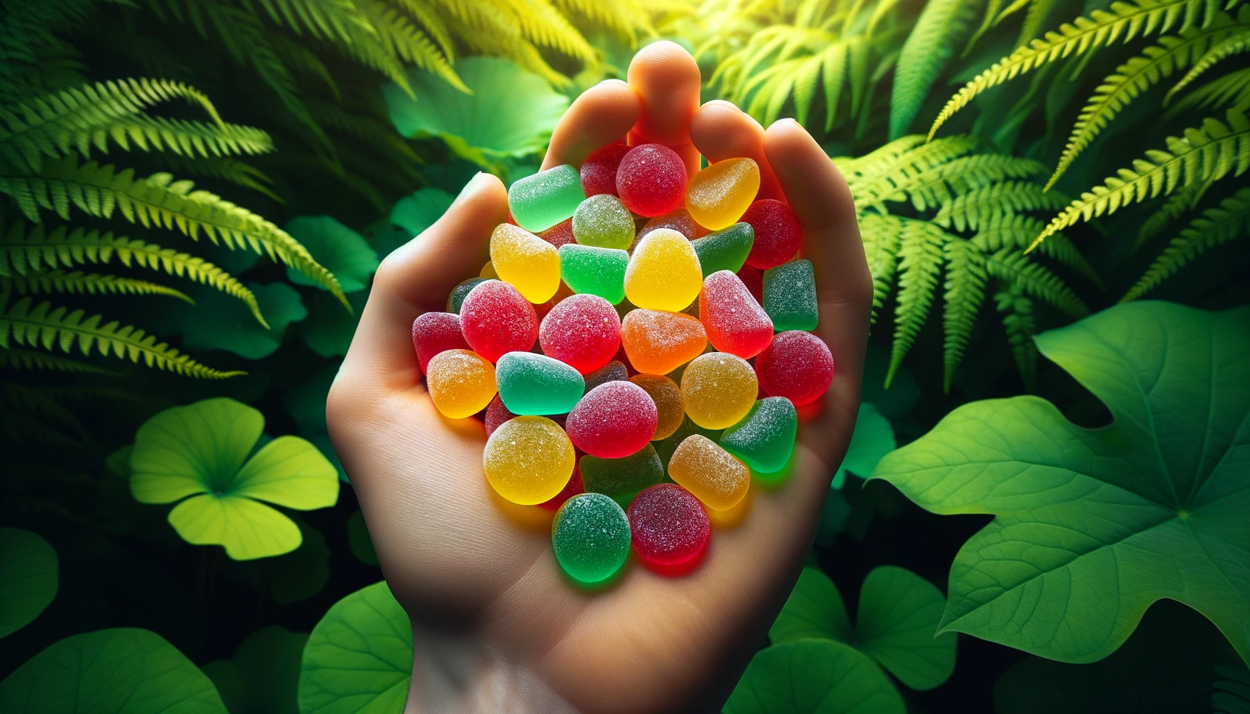 an-open-human-hand-holding-a-collection-of-colorful-thc gummies.