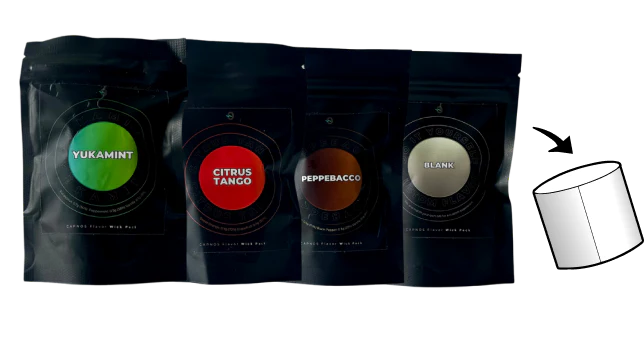 Capnos zeroing in products shown altogether in black packages.