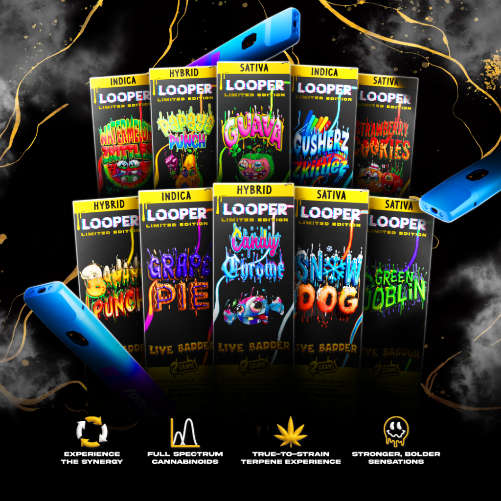 An image showing the many products under the Looper Live Badder 3g Disposable line.