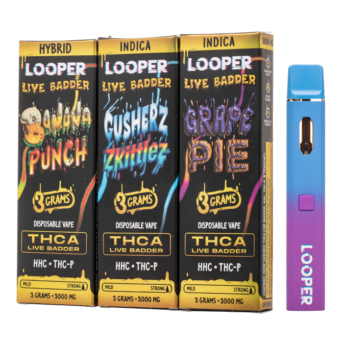 An image showing two of the many products under the Looper Live Badder 3g Disposable line.