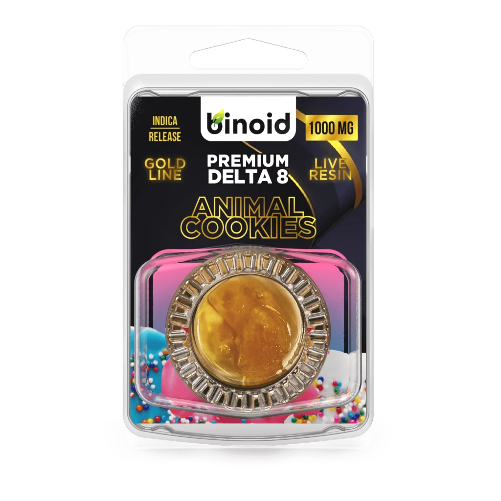 Live rosin as shown with a gold concentrate product packed in binoid packaging.