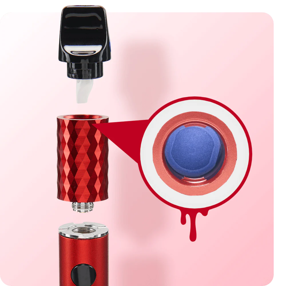 The extract vaporizer being displayed in front of a colorful background.
