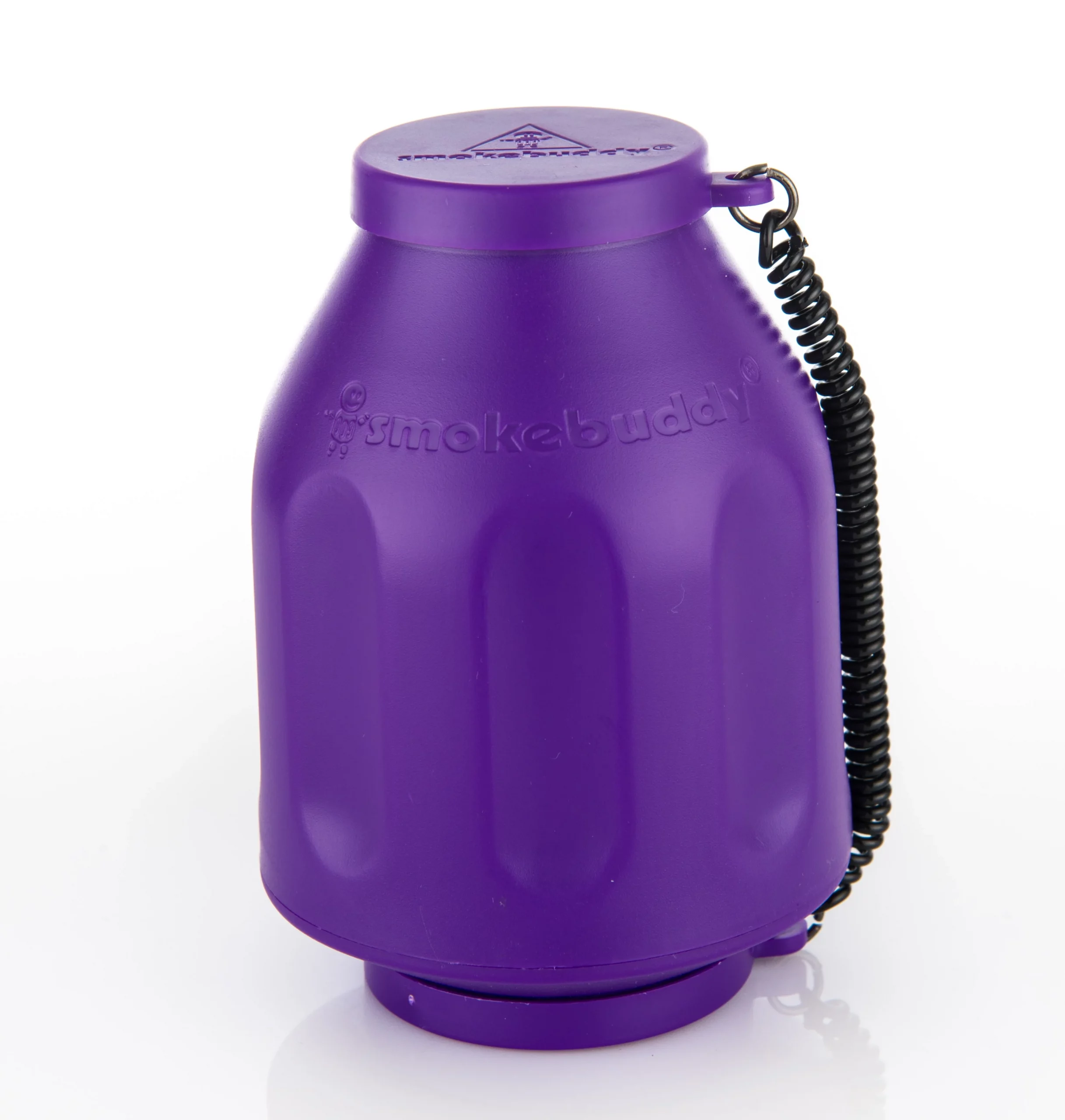One of the violet smoking air filters of Smnokebuddy shown in front of a white background.