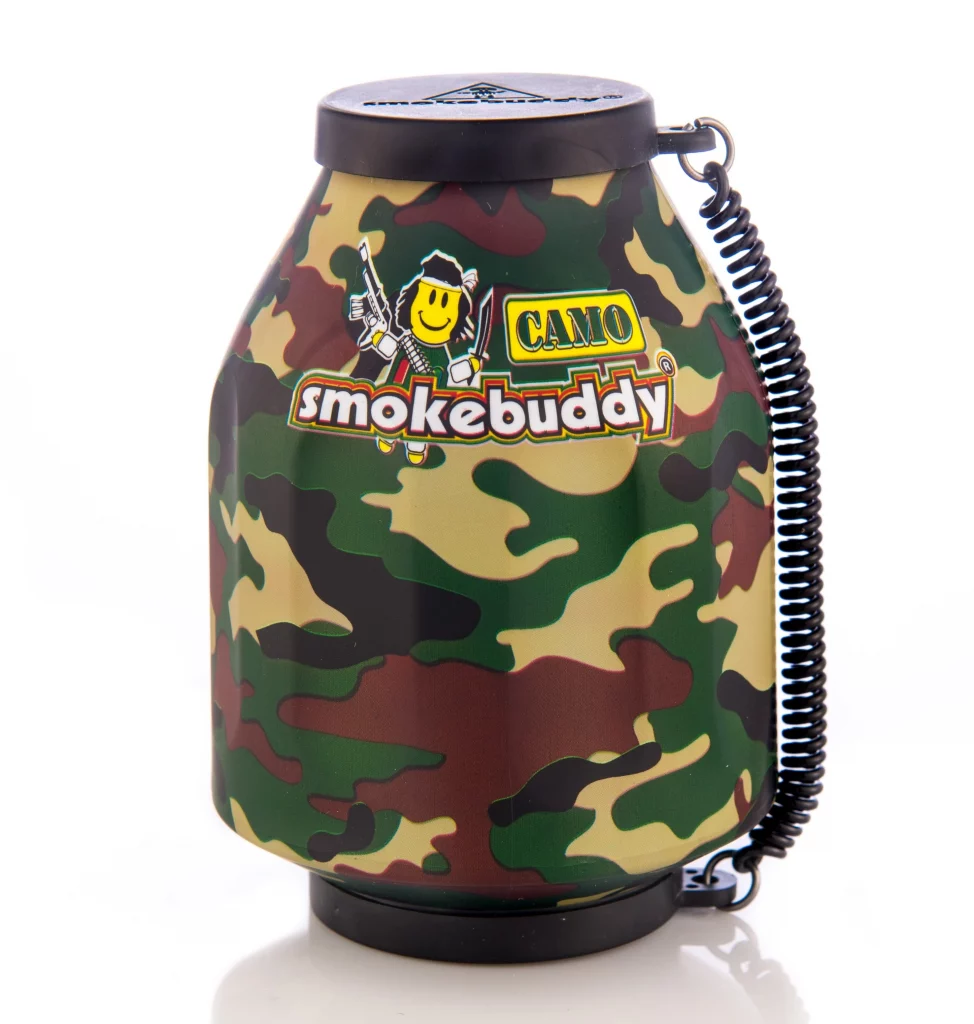 Air filters for smoke of Smokebuddy shown in front of a white background in camo design.