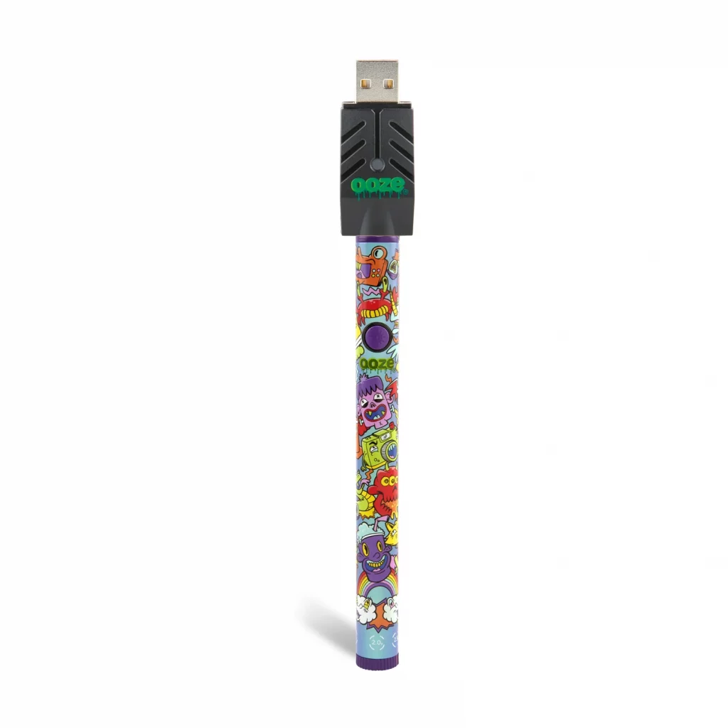 The slim pen from Ooze displayed standing upright in front of a white background.