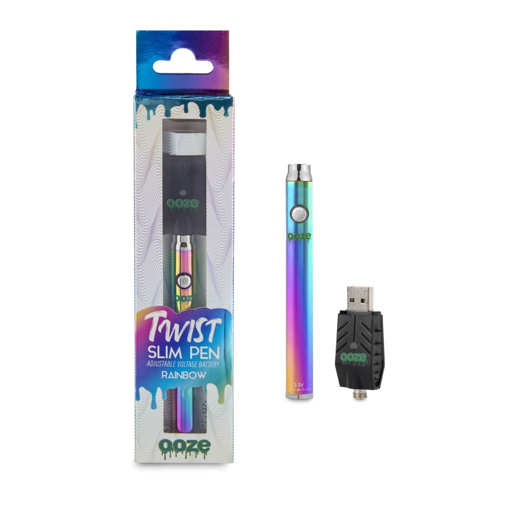 The slim pen from Ooze displayed standing upright in front of a white background.