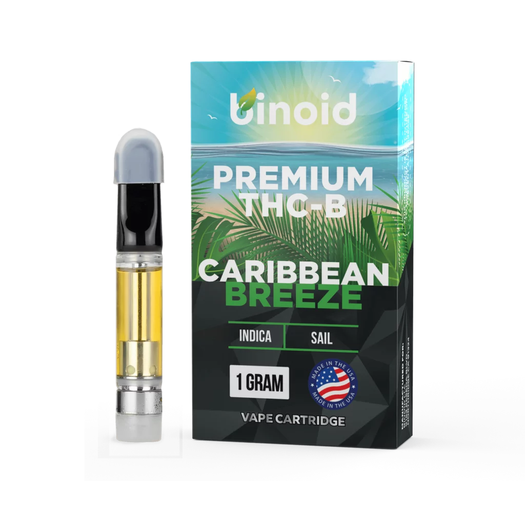 THC B Vape displayed in front of a white background on top of white floor.
