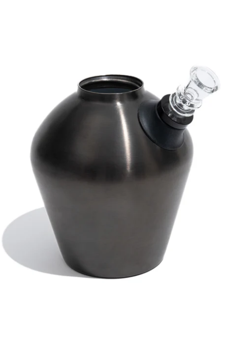 Gunmetal bong displayed in front of a white background.