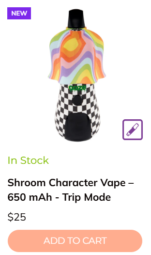 Ooze Shroom Character Vape – 650 mAh - Trip Mode displayed in front of a colorful background.