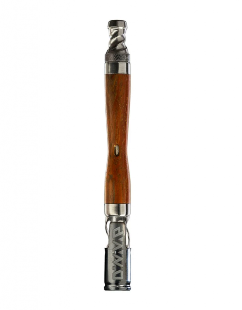 Premium wood dry herb vaporizer displayed in front of white background.