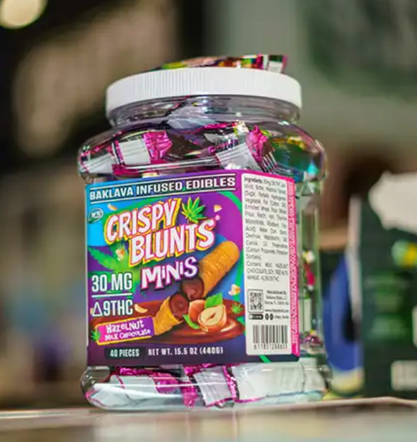 Crispy blunts shown in front of a colorful background presenting the product.