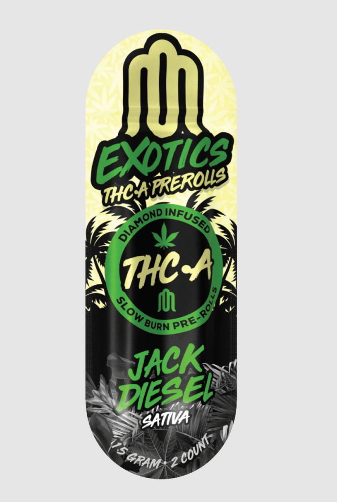 Exotic pre rolls by Modus Brand shown in front of a neutral background.
