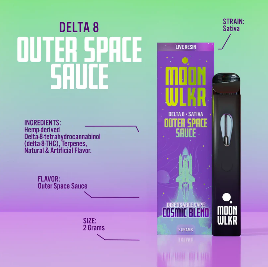 Image showing the Moonwlkr Delta 8 2G Disposable — Outer Space Sauce in front of white background.