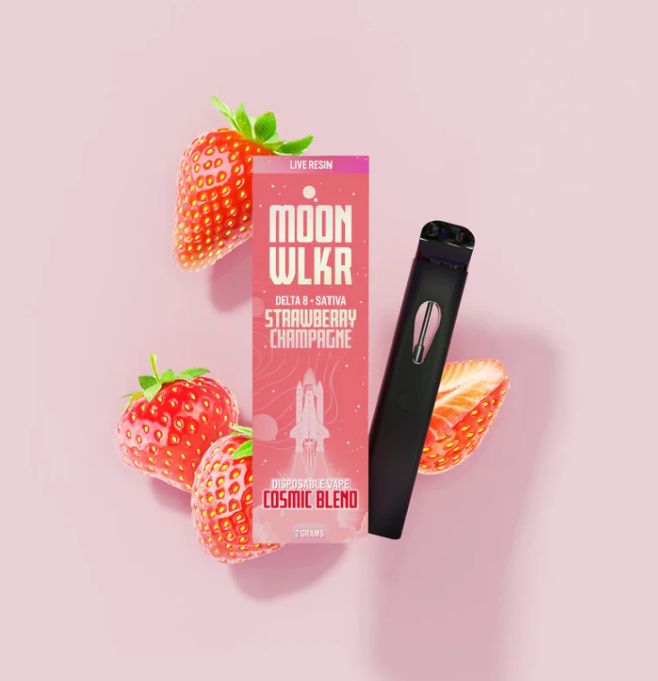 MOONWLKR Delta 8 2G Disposable displayed in front of a good looking background.