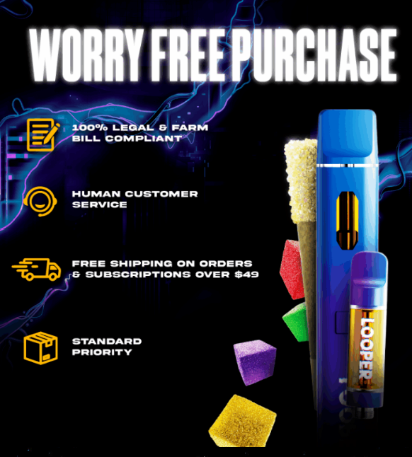 Looper Live Badder 3G Disposable Vape displayed in front of a colorful background.