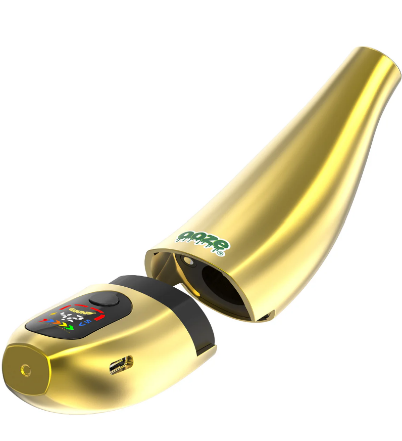 Ooze Peel Banana Battery shown in front of a plain background with Gold finish.