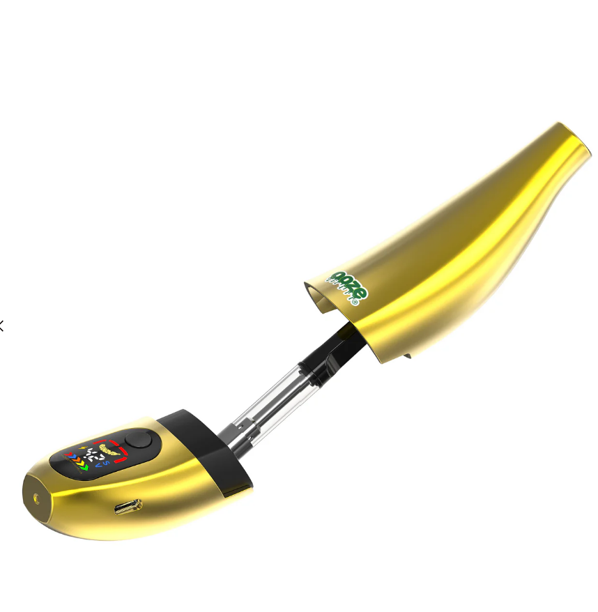 Ooze Peel Banana Battery shown in front of a plain background with Gold finish.