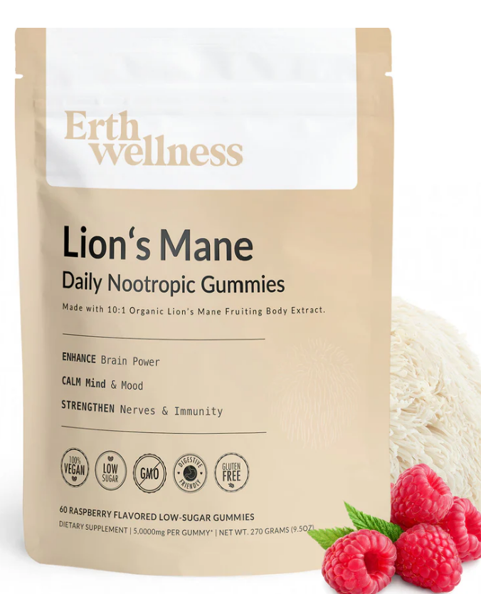 Lion's Mane Gummies shown in front of a clear background.