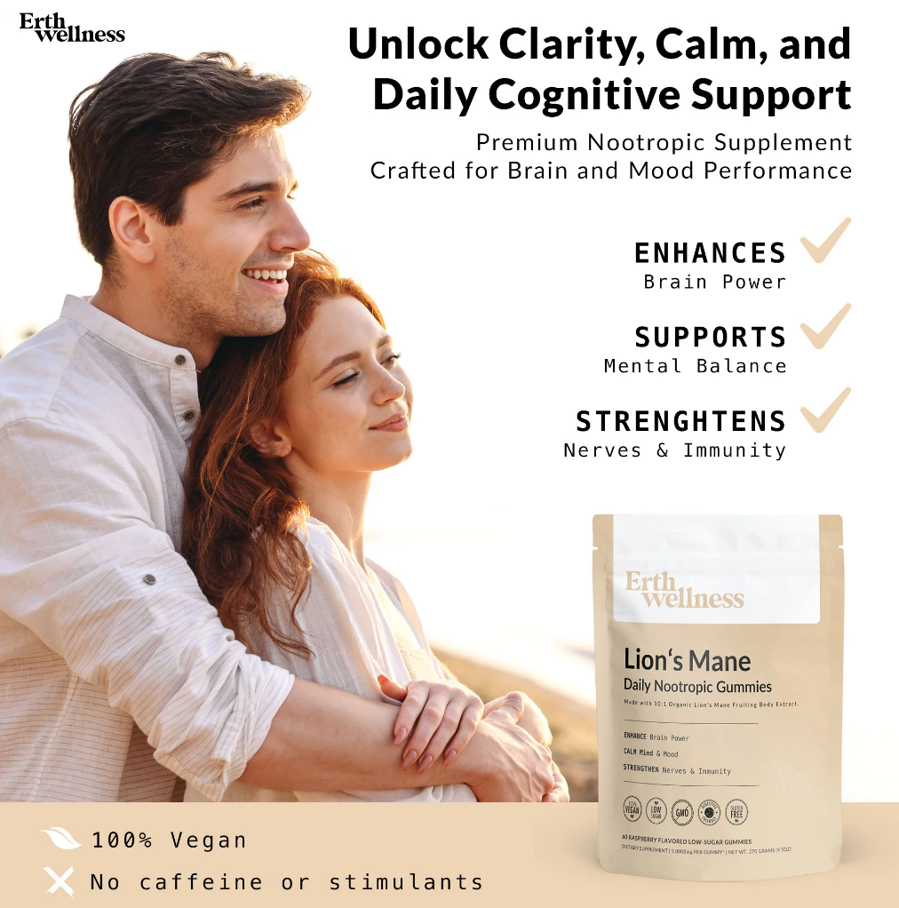 Lion's Mane Gummies shown in front of a clear background.