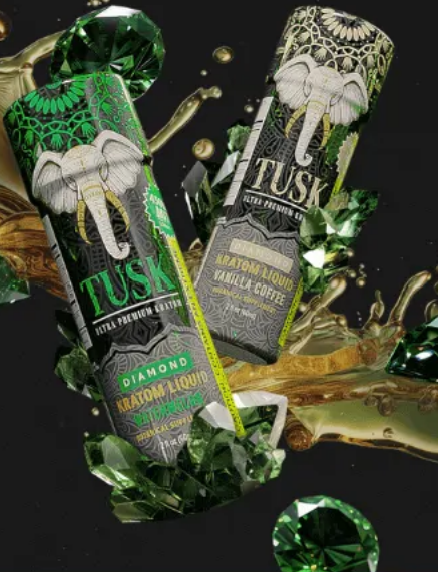 Kratom Capsules vs Kratom Liquid Shots shown in front of a green darkish background.