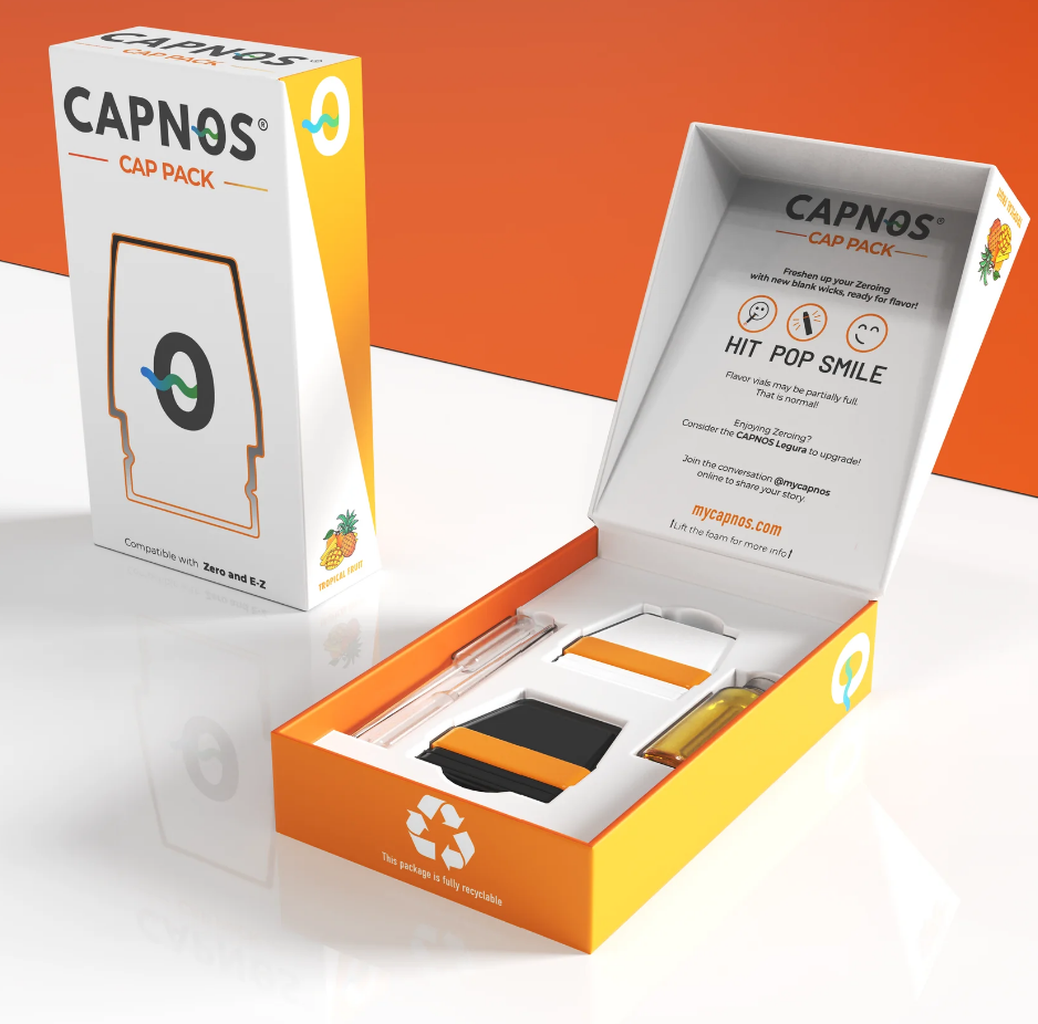 CAPNOS The Cap Pack – Tropical Fruit Flavored displayed in front of a colorful background.