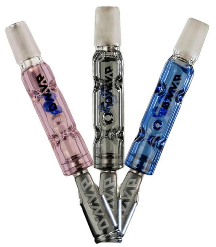 Glass dry herb vaporizer displayed in front of a white background.