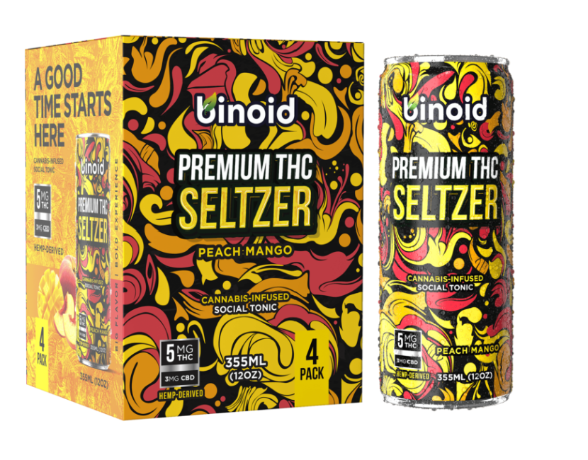 A box and a can of the best d9 drinks for 2026 displayed to show the yellow branding of the flavor.