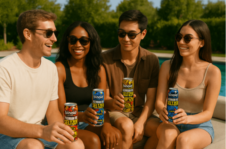 Four of the best cbd drinks being held by hand by four different people smiling.