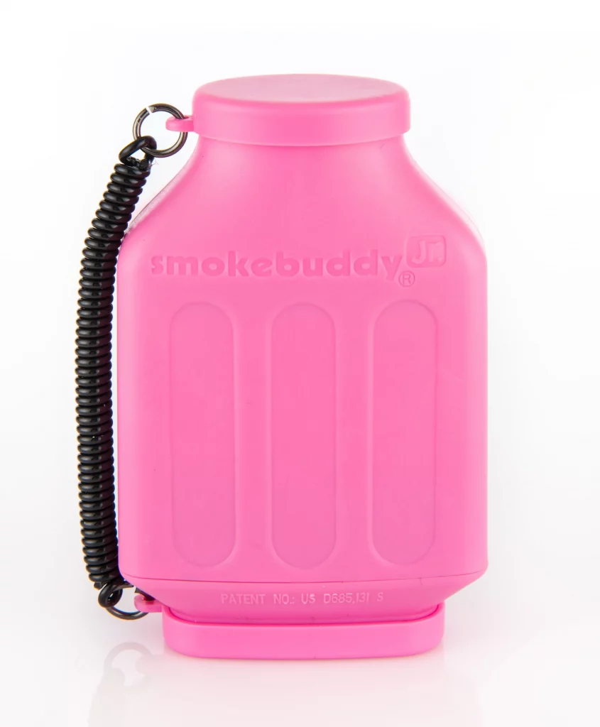 Indoor Smoke Reduction device shown as a pink item displayed in front of a white background.