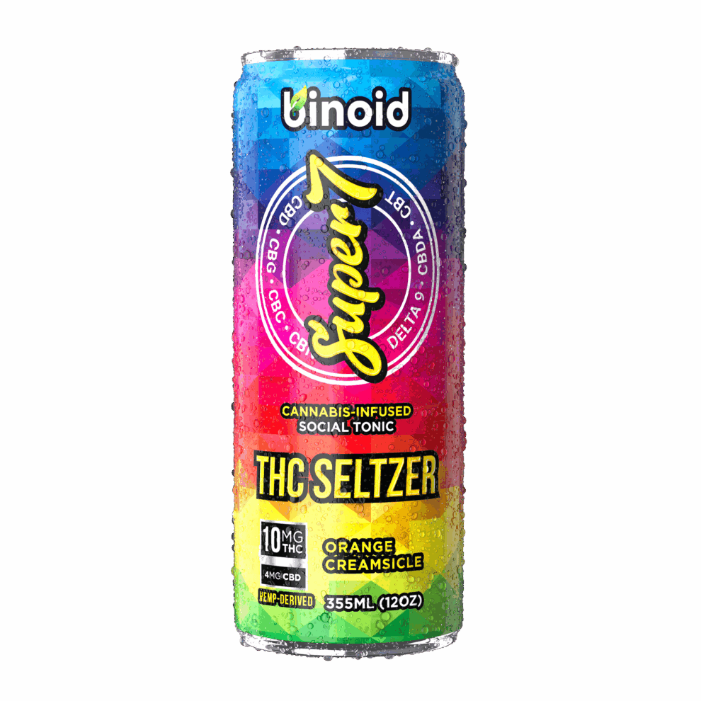 One can of Delta 9 drinks displayed alone in front of a clear background.