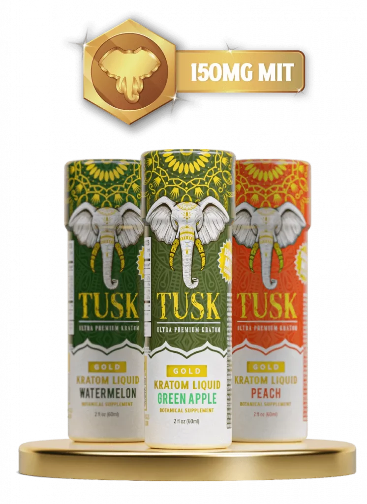 Banner showing what are kratom extract liquid shots with a three packs of liquid shots being displayed with a golden badge above.