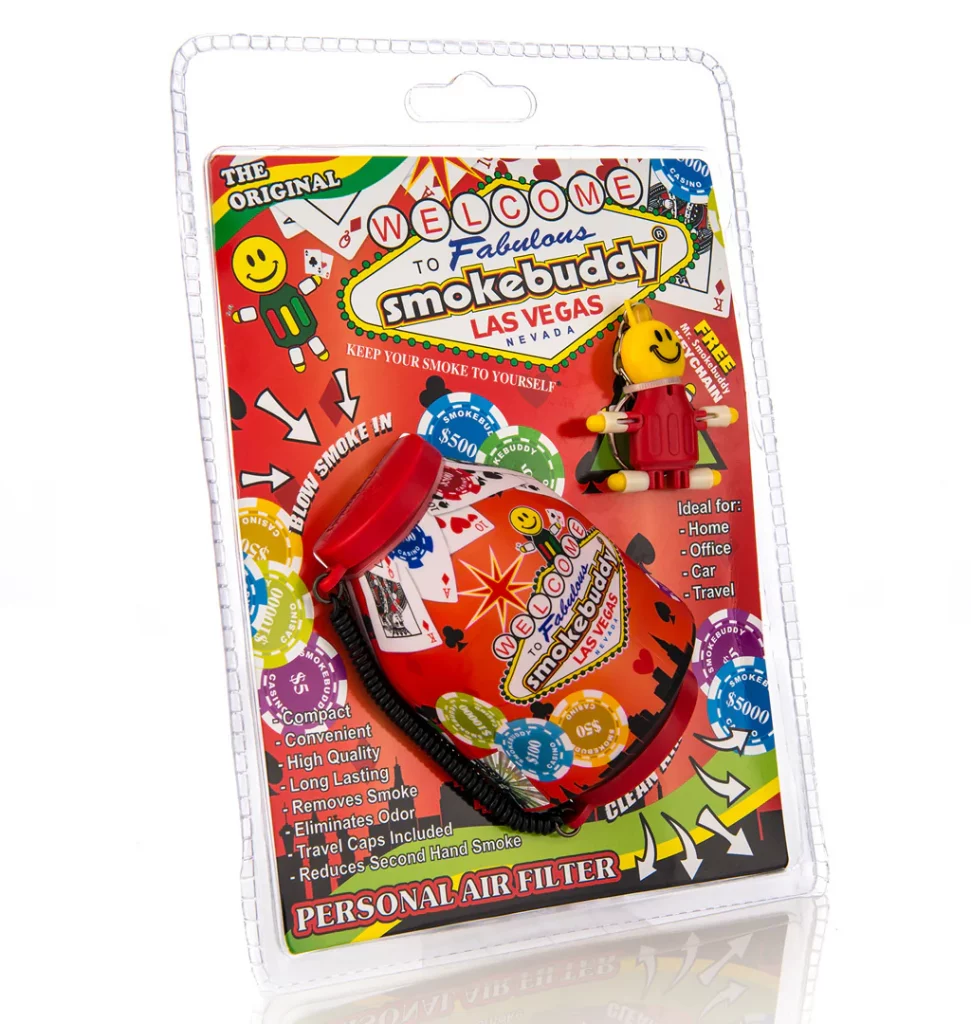 Festival-designed smoking air filtration device from Smokebuddy displayed in front of a white background.