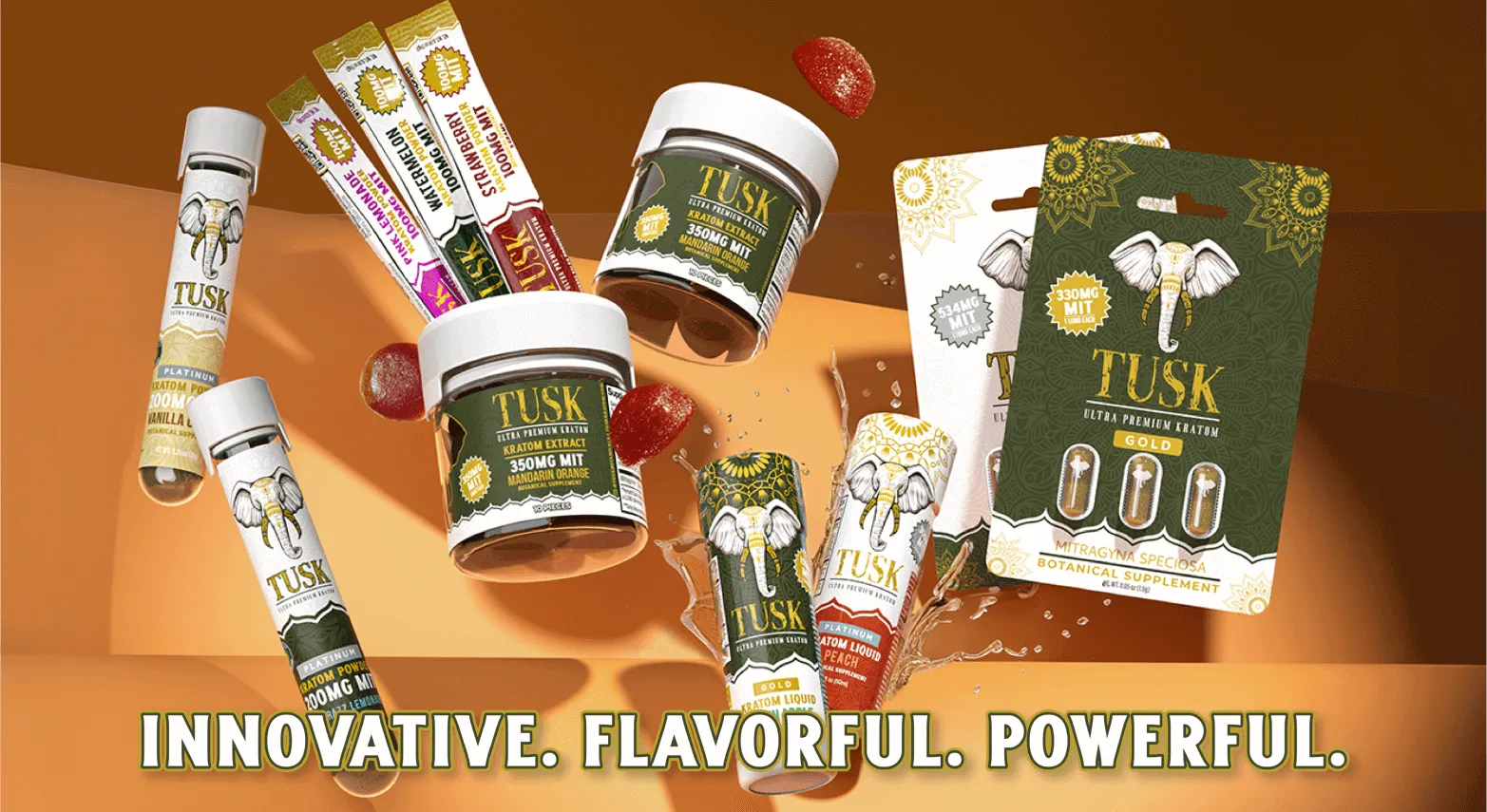 Banner showing what are kratom extract liquid shots with a box of kratom products and some packets.