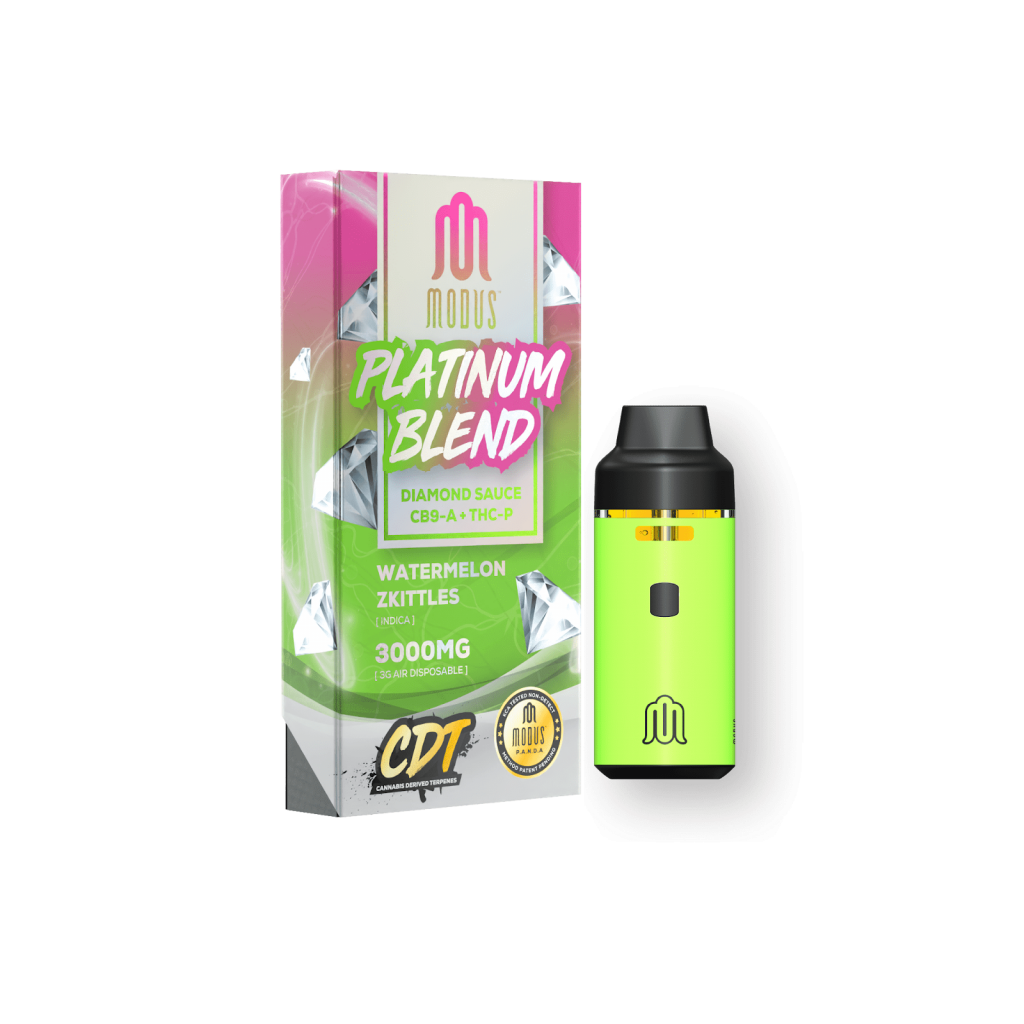 A Modus Brand product showing the difference between Terpenes vs THC.