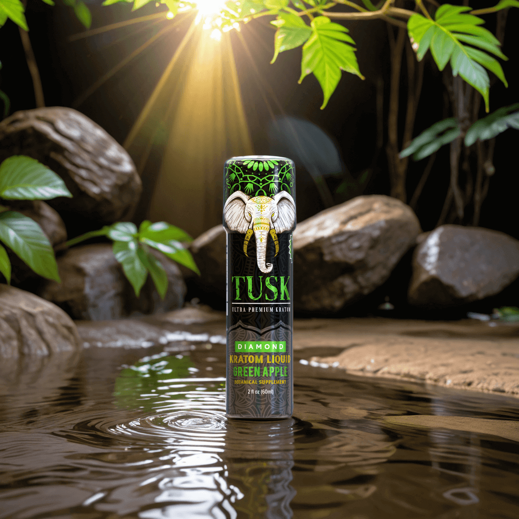 Responsible kratom use demonstrated by Tusk Kratom Aqua Bliss products displayed in front of a colorful background.