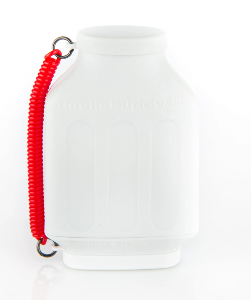 New Smokebuddy product displayed in front of a white background showing personal air filter effectiveness from the packaging to usage.