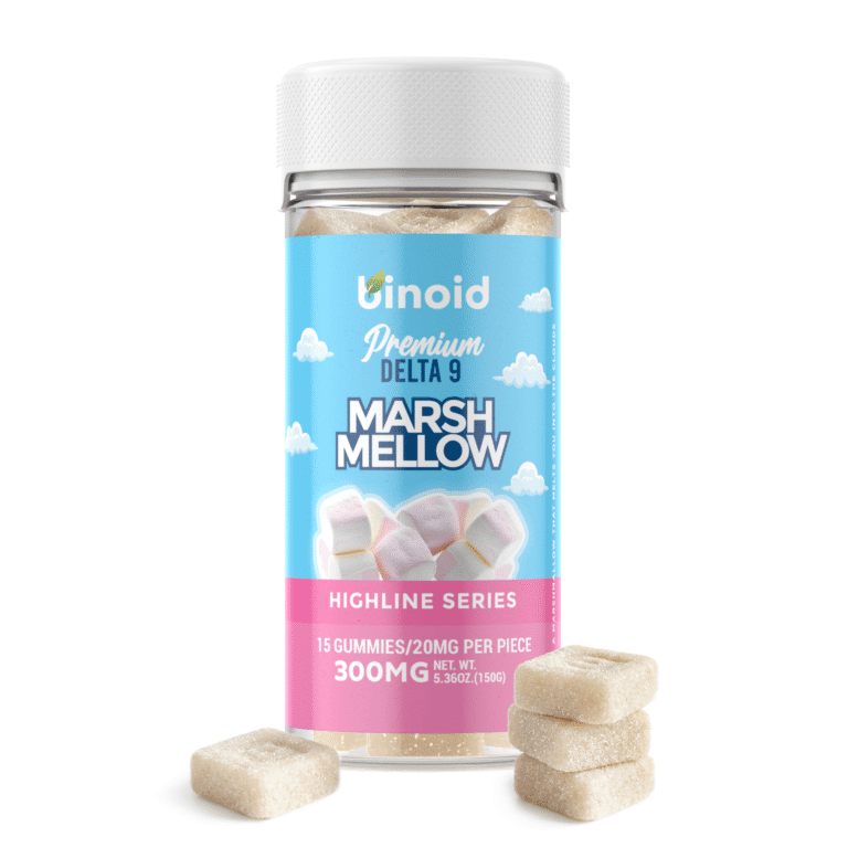 Hemp derived edibles displayed in front of a white background showing the brand Binoid.