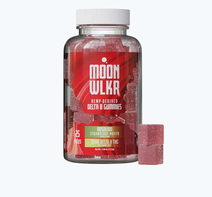 MOONWLKR Delta 8 Gummies — Strawberry Mojito displayed in front of a white background.