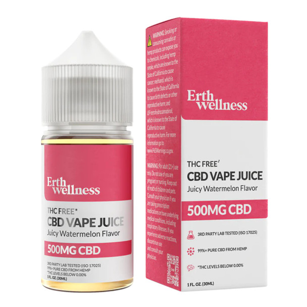 Best CBD vape juice by Erth Wellness displayed in front of a white background.