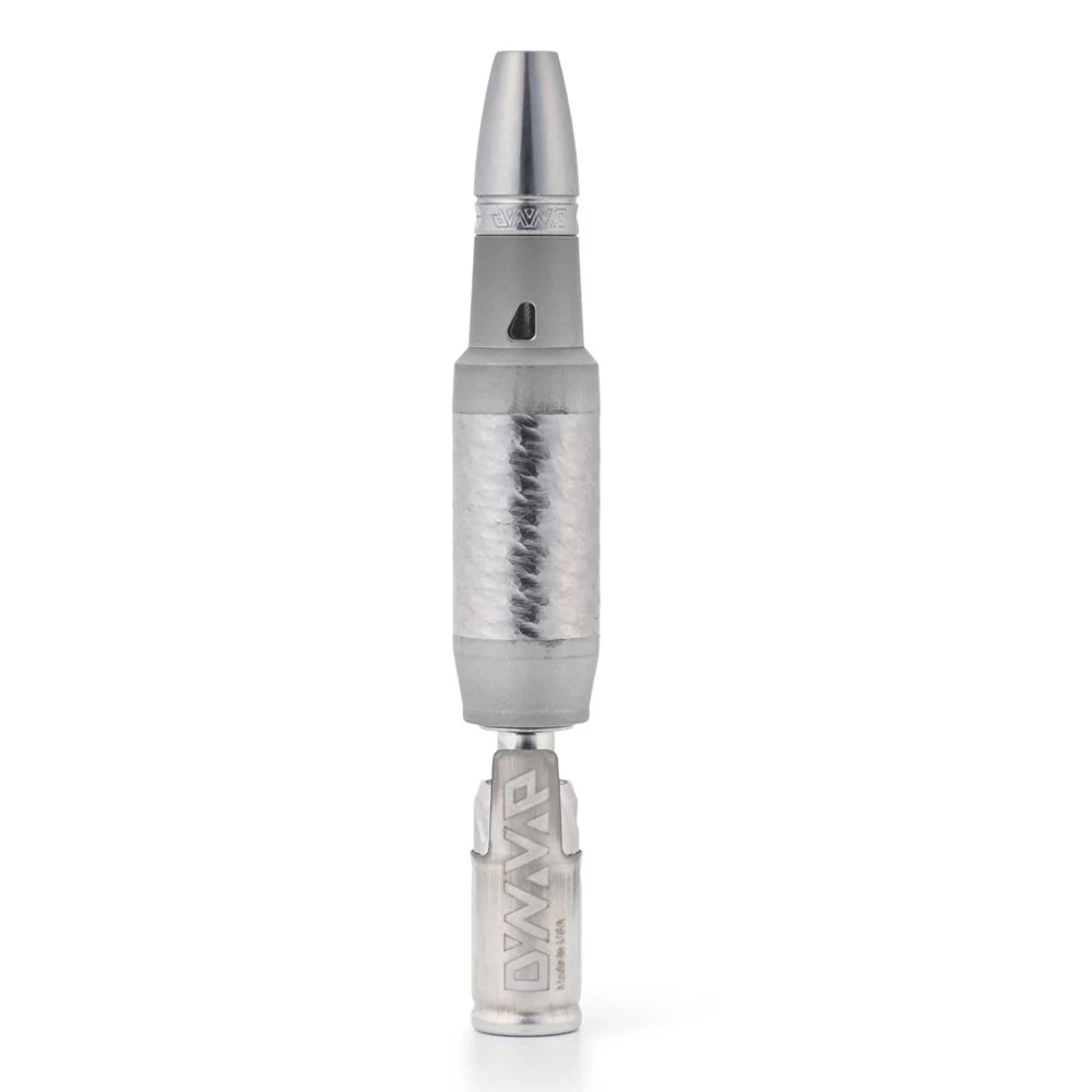 Dynavap The VonG X displayed in front of a white background showing the container and the device itself.