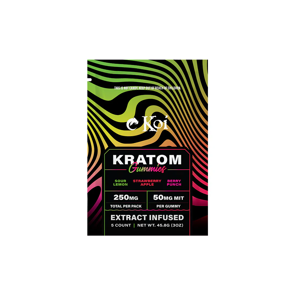 Image showing kratom gummies and shots samples, with the shots displayed in front of a white background.