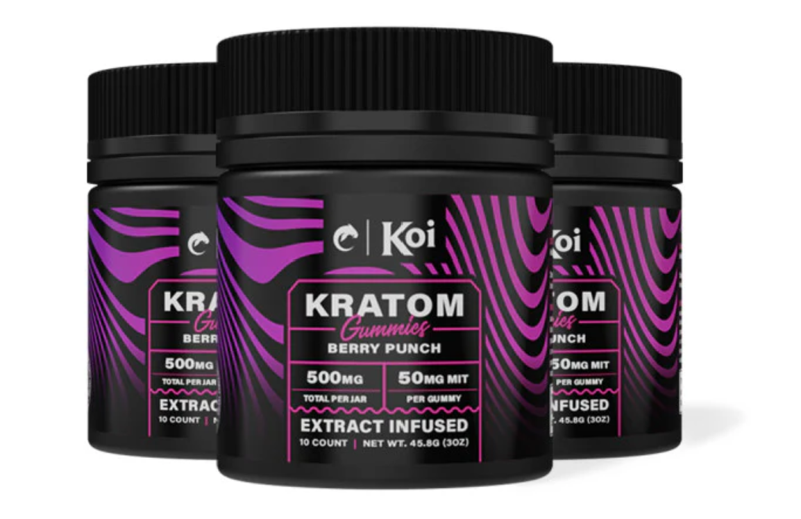 Image showing kratom gummies and shots samples, with the gummies displayed in front of a white background.