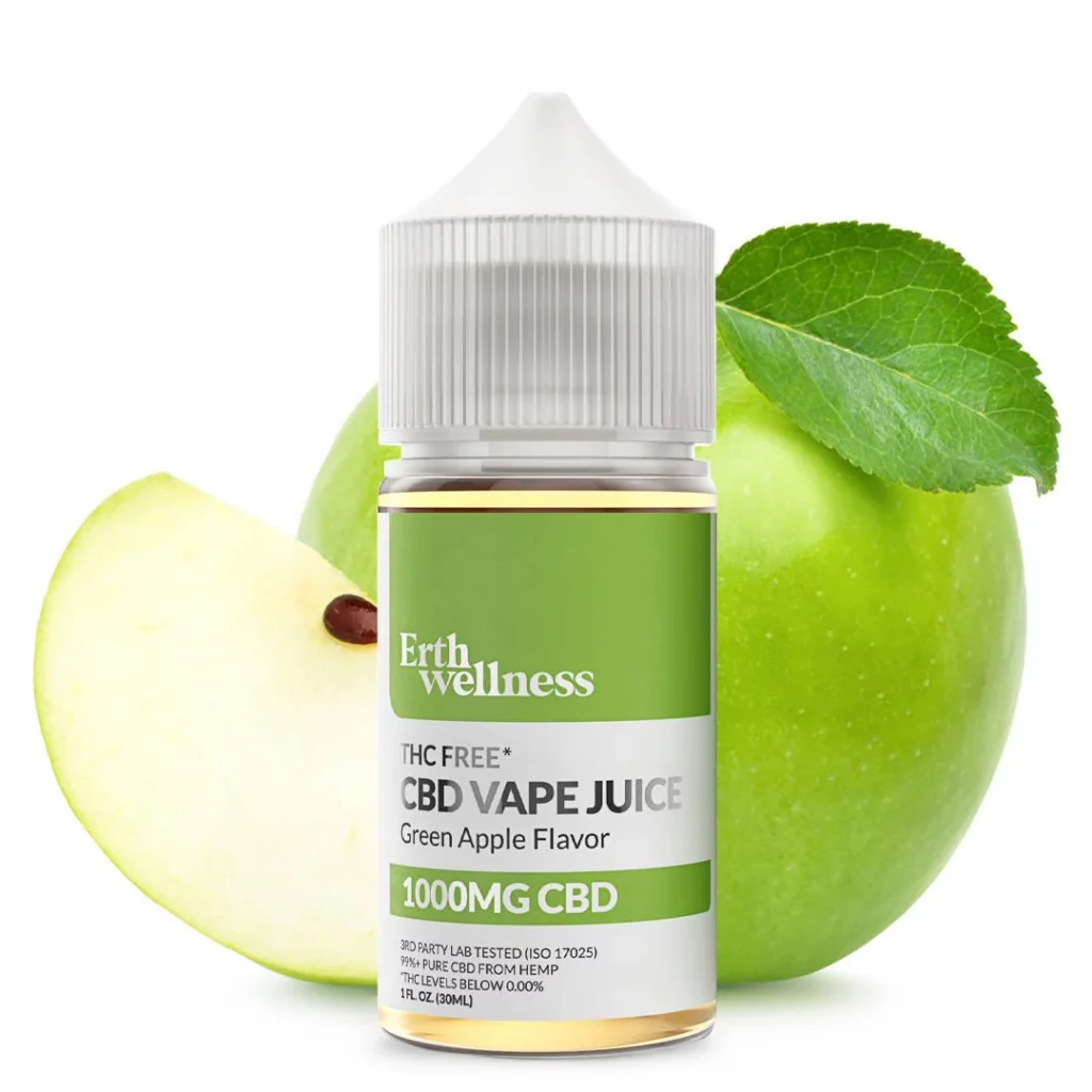 Best CBD vape juice by Erth Wellness displayed in front of a white background.