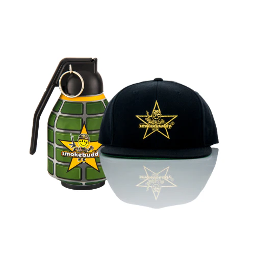 Best gift for stoners displayed in front of a white background with black cap merchandise beside it.