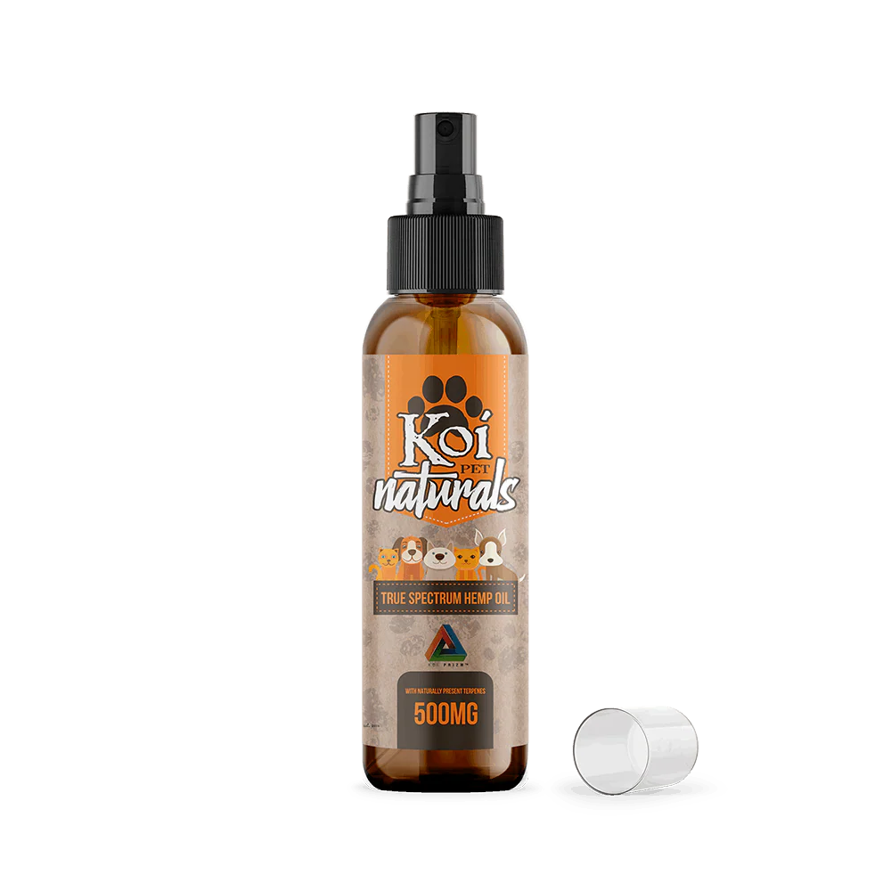 CBD for pets from Koi CBD displayed in front of a white background.