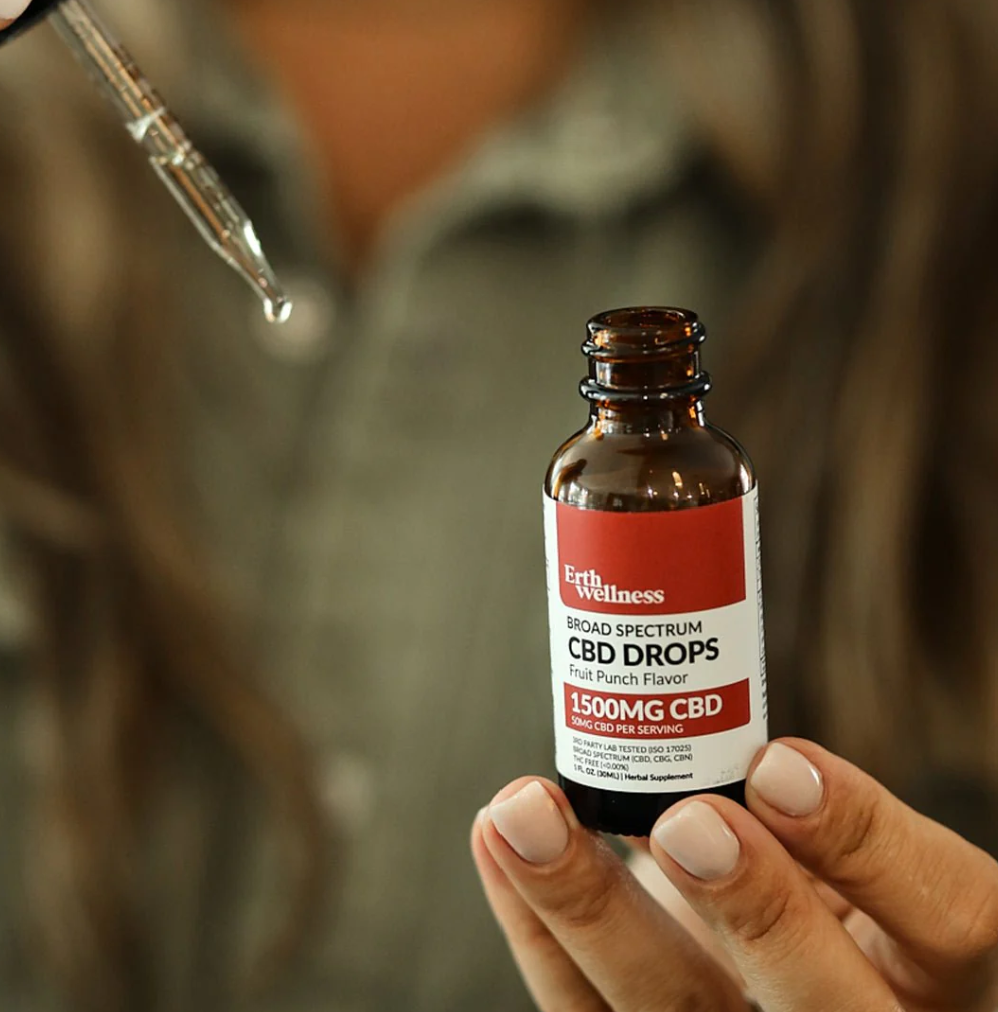 How to Use CBD Tinctures shown by a person using one from Erth Wellness.