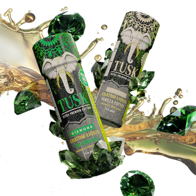 Do kratom gummies work? Shown by two Tusk Kratom products being splashed by a liquid while suspended mid air in front of a white background.