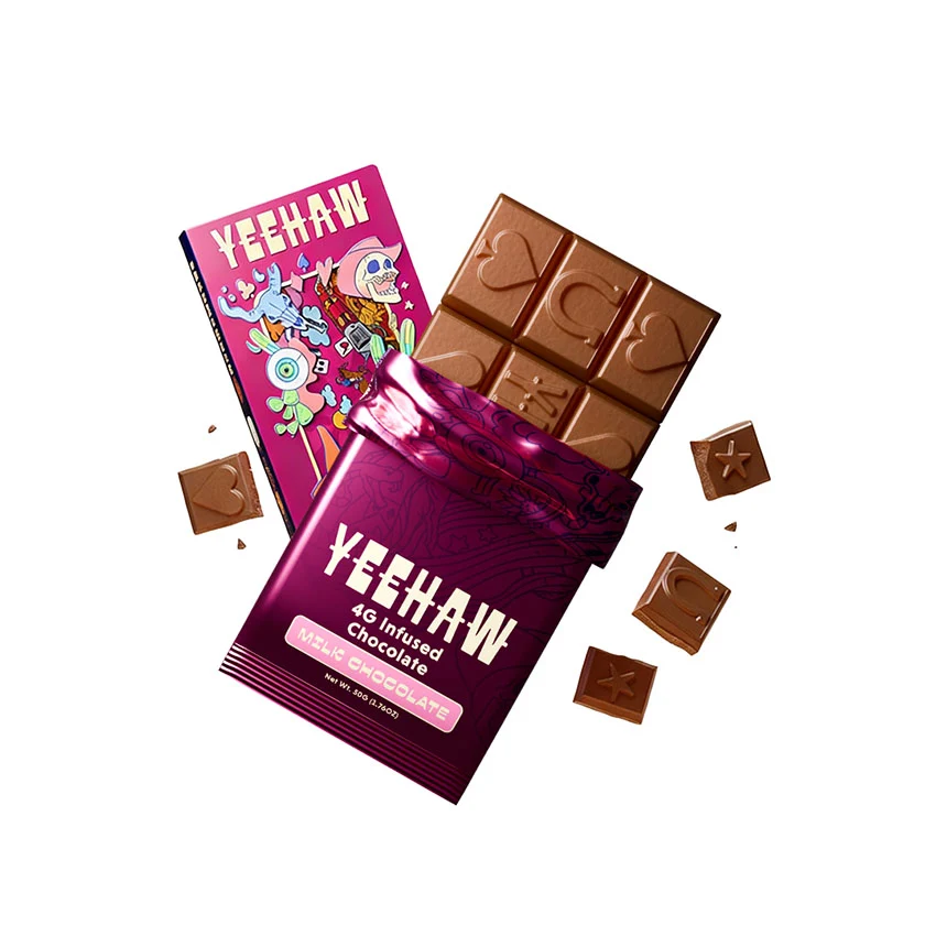 Infused chocolates displayed in front of a white background showing the packaging.