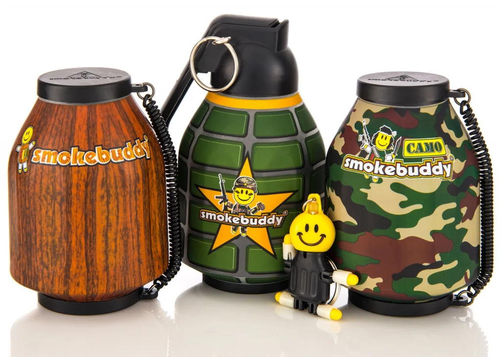 Smoke smell in house being dealt with by these Smokebuddy devices displayed in front of a white background.